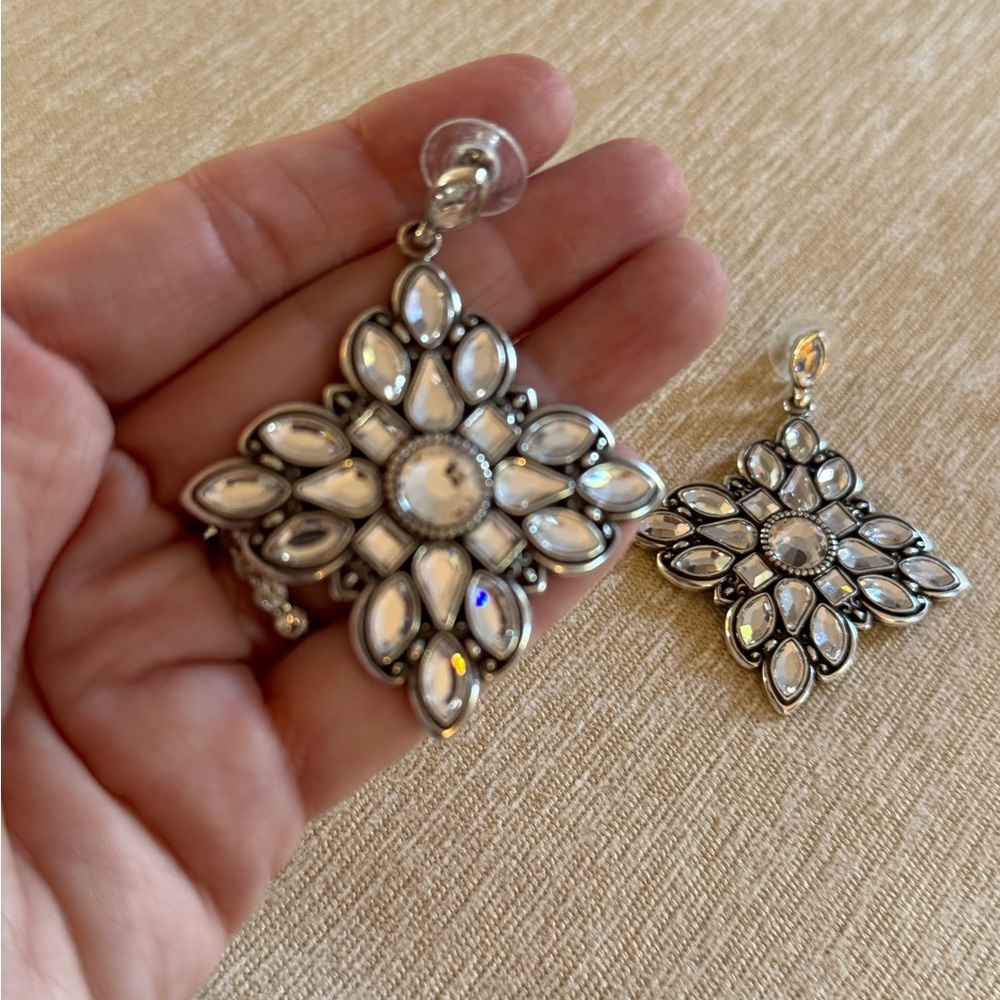 Brighton Silver-Tone Swarovski Crystal Floral Dangle Earrings - Picture 8 of 10